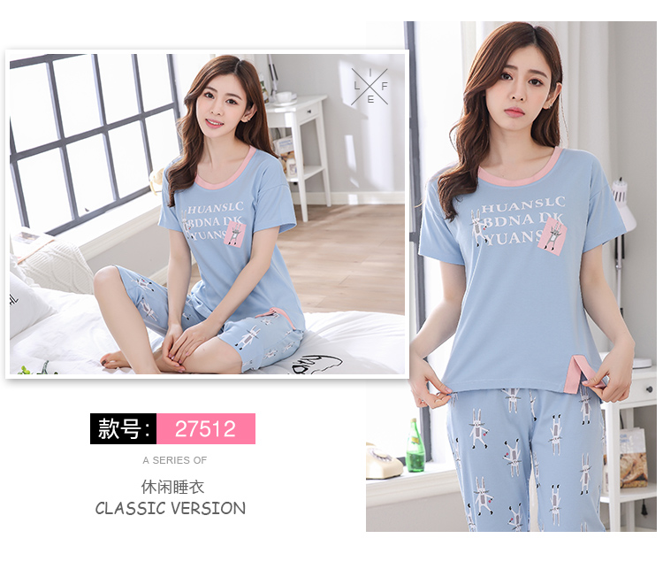 Bộ đồ ngủ nữ mùa hè Hàn Quốc cắt ngắn tay quần mỏng phần cotton nữ phù hợp với phim hoạt hình dễ thương có thể mặc dịch vụ tại nhà kiểu áo đồ bộ
