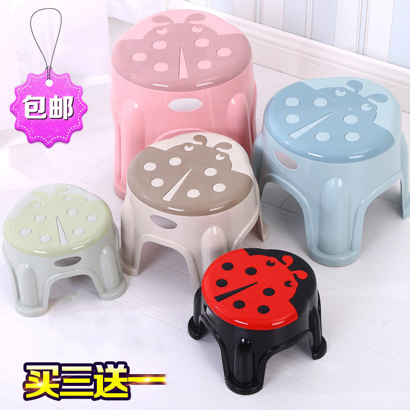 Thickened plastic small stool Children cartoon bench bench Low stool Adult non-slip creative household hand washing stool Bathroom square stool