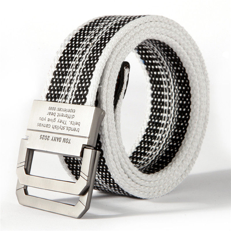 Personalized casual canvas belt men's double-ring buckle belt young students trendy all-match Korean belt