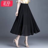 Шифоновая летняя черная юбка, предпродажа, высокая талия, А-силуэт, длина миди