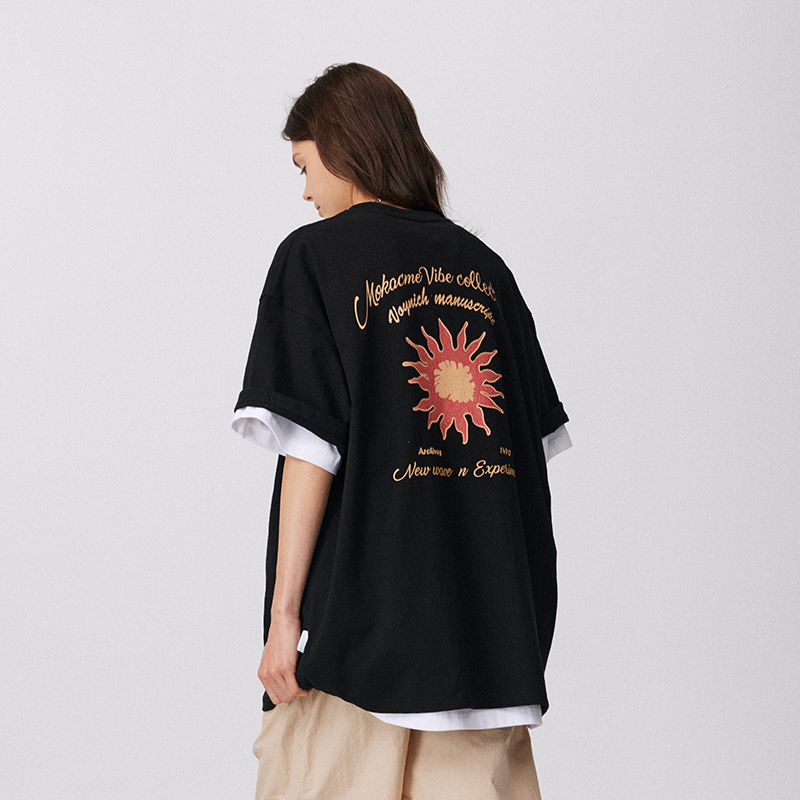 Mokacme 22Ss Voynich Manuscript Crackle Pattern Distressed Print Loose Short-Sleeve Cotton T-Shirt for Men and Women (Two Colors)