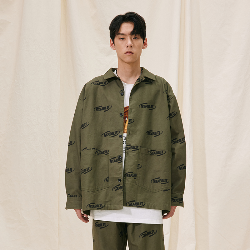 Mokacme Vibe 21Aw New Autumn and Winter Full Logo Dot Blur Print Work Jacket for Men and Women, Same Style