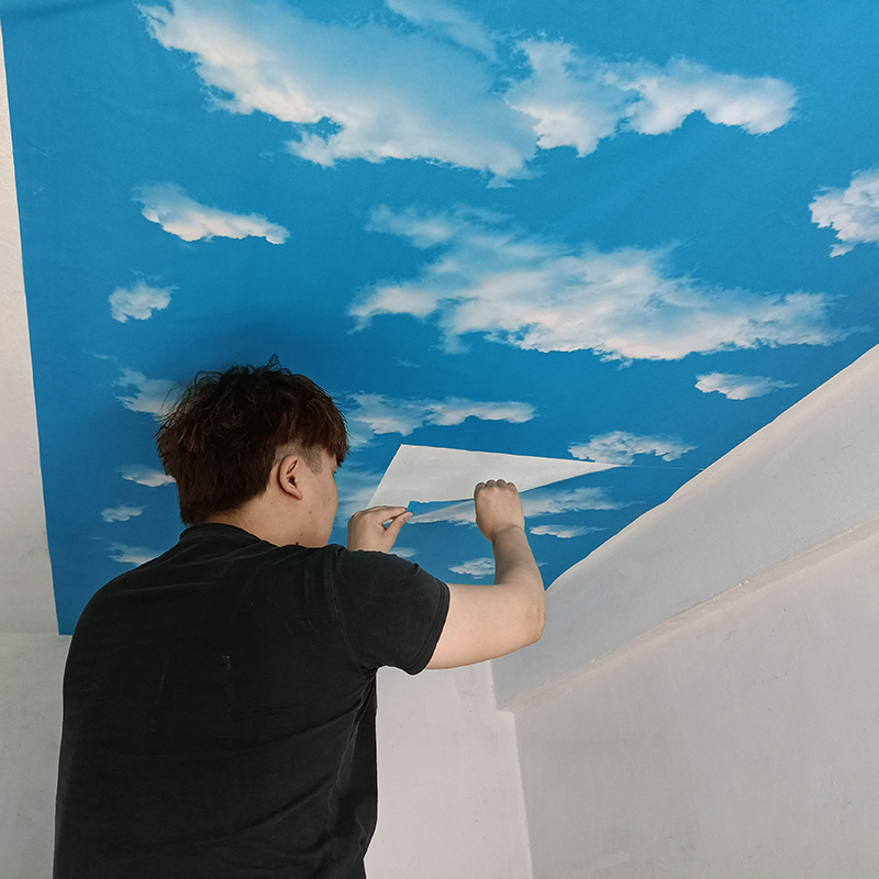 Ceiling waterproof self-adhesive wall sticker Living room bedroom wallpaper Blue Sky White Clouds Wallpaper Wall roof Renovated Stickers