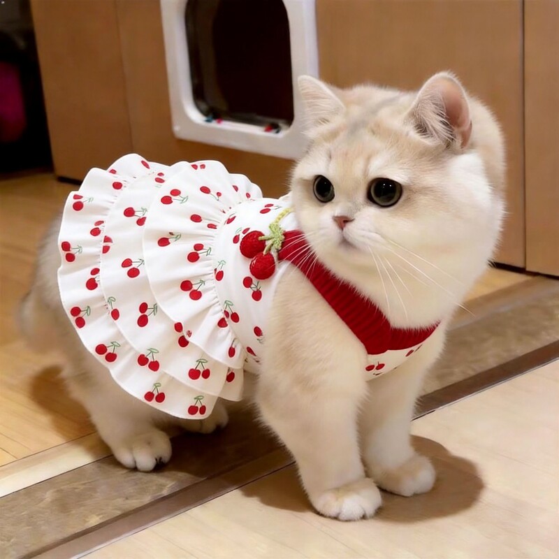 Cute Cat Summer Thin Clothing Princess-Style Cake Dress Pet Ragdoll Cat Gold Gradient Anti-Shedding Dress