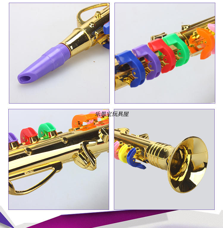Mô phỏng nhạc saxophone trẻ em đồ chơi nhạc cụ sừng kèn clarinet nhỏ có thể thổi các đạo cụ biểu diễn sân khấu sừng chuông cổ tay cho bé