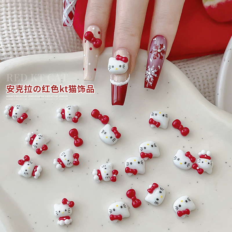 Popular Nail Art Accessories Cartoon Ancola Red Hello Kitty Cat Red Bow New Year Nail Rhinestones Popular Nail Art Accessories Cartoon Ancola Red Hello Kitty Cat Red Bow New Year Nail Rhinestones