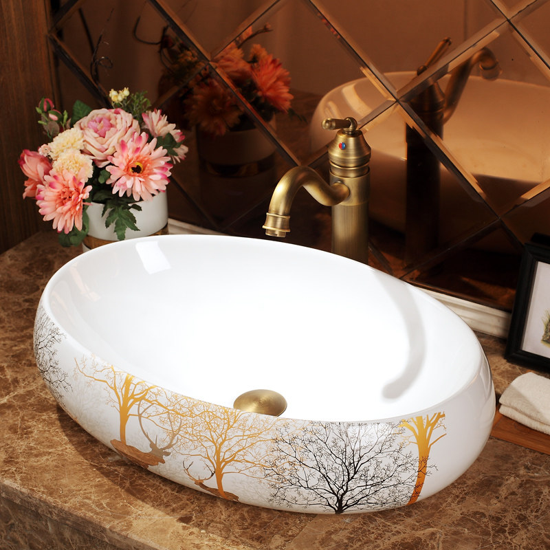 Wash basin ceramic table pot oval ceramic wash pool Art Table basin household European peppery