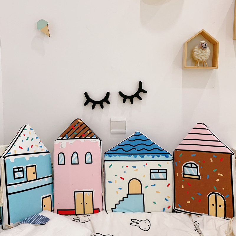 ins baby velvet crib bed around anti-collision head protection cartoon Nordic cute little house soft bag four seasons decoration