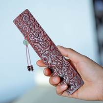 Fenglan love bookmarks Chinese style red wooden dragon and phoenix Chengxiang Indian small leaf red sandalwood carving custom lettering gift
