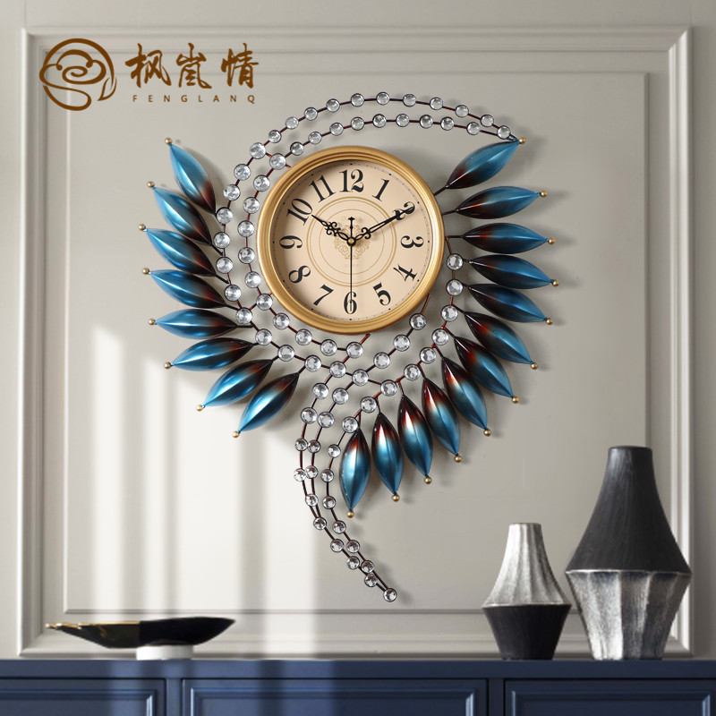 Maple Love Light Luxury Watch Wall Clock TV Background Wall Art Peacock Hanging Clock Living Room Home Fine Work Atmosphere