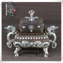 Imported Nepalese pure handmade red copper-red silver hollow double-dragon high-end burning incense stove smoked incense stove for 31cm long