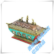 Tibetan Buddhist boutique Nepal handmade copper inlaid turquoise eight treasures incense burner