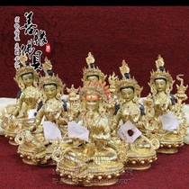 Imported Nepalese copper gilt gold 21 female 21 female Buddha statue high 7 inch double lotus base set
