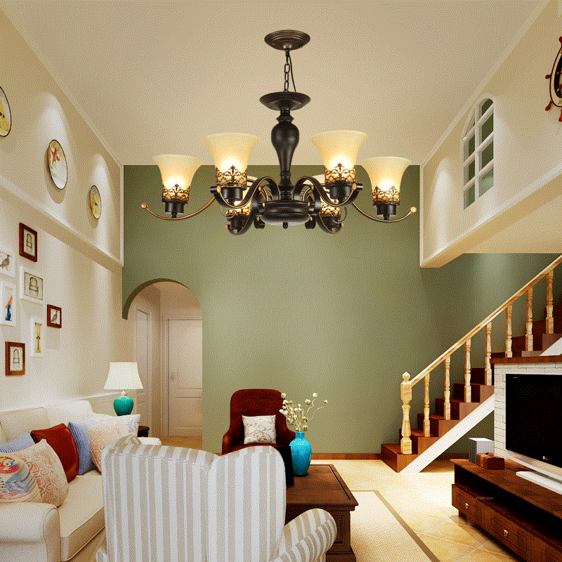 欧式复古吊灯简约大气客厅灯美式乡村大厅餐厅卧室灯具LED北欧灯.