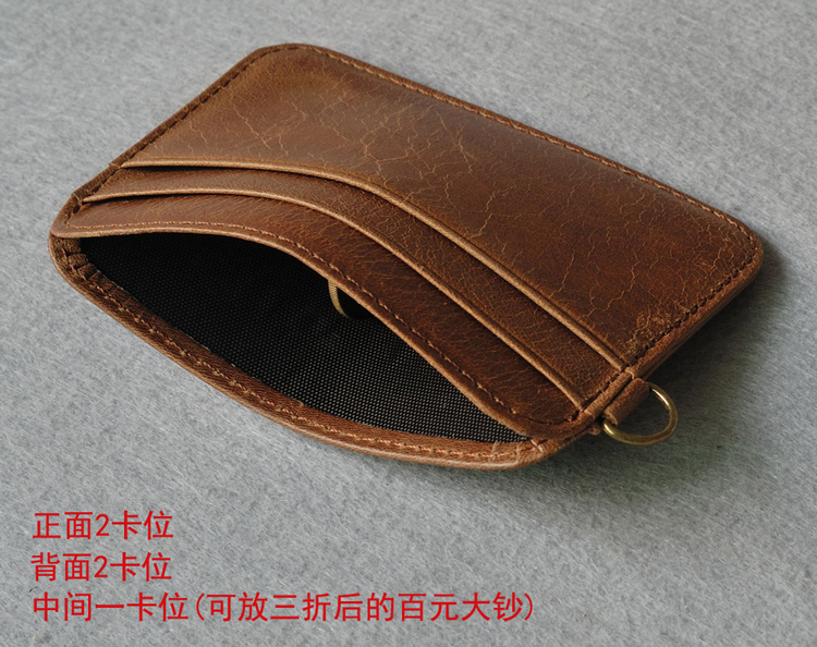 Nhỏ thẻ tròn thẻ của nam giới lớp đầu tiên da bò thẻ gói chủ thẻ ngân hàng đơn giản phụ nữ nhỏ của bộ thẻ ví đựng tiền