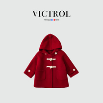 Childrens clothing New Years greetings girls horn button coat winter double-sided woolen coat Christmas New Year Spring Festival baby