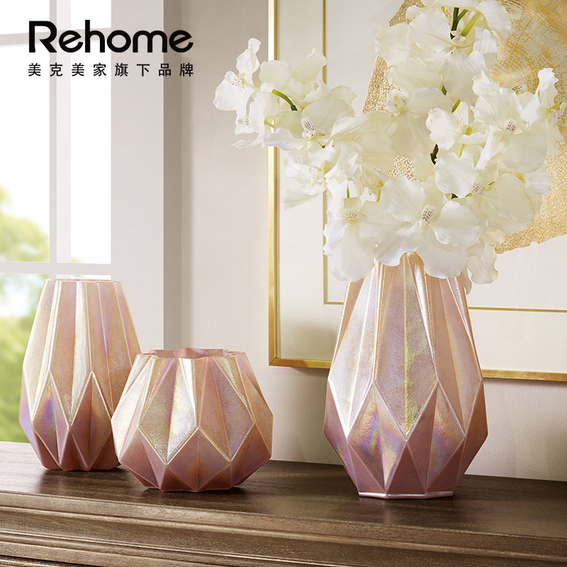 Mecmeat Rehome pink green drilling decorated vase living room creative swing piece glass flower is simple