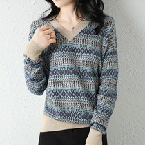 A D Hepburn2021 autumn new V collar fur coat long sleeve retro pure color thickened knit undershirt woman