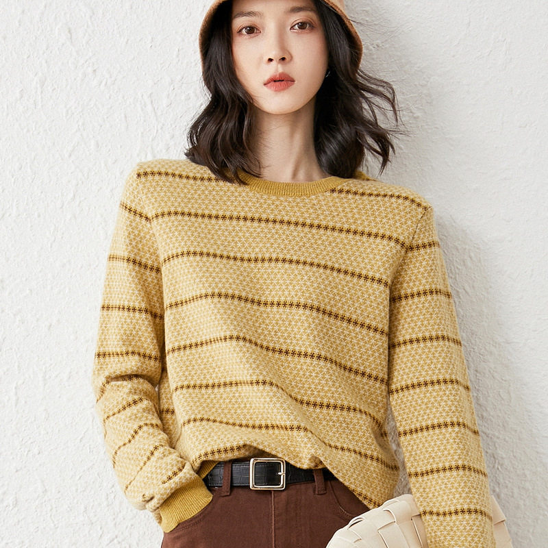 A DHepburn wool cashmere sweater 2022 autumn and winter new ladies knitted striped sweater warm bottoming long sleeves