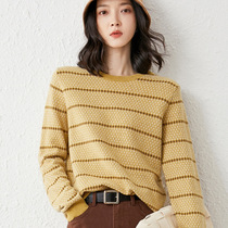 A DHepburn Wool Cashmere Sweater 2021 Autumn Winter New Lady Knit Striped Sweater Warm Beating Base Long Sleeves