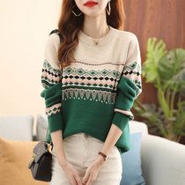 Presence felt full autumn and winter new style Lazy Wind Retro Sweater Womens Senior Feel Parquet Hooded Knitted Blouse