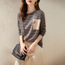Full of eyes to the best of tenderness Stripes Collision Jersey Knitwear 2020 Spring Autumn New Korean Version Round Collar Loose Blouse