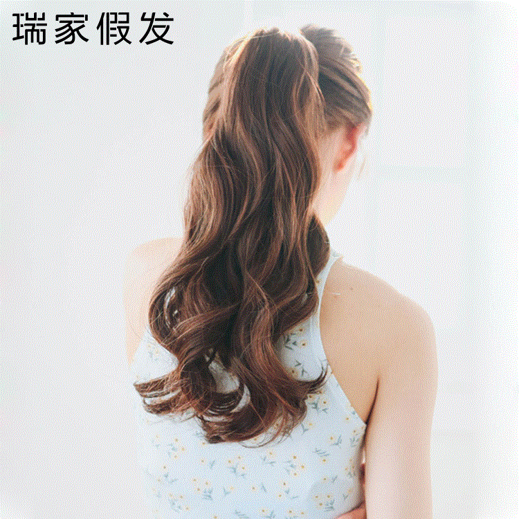18真人发丝马尾假发 女士长卷发梨花卷大波浪