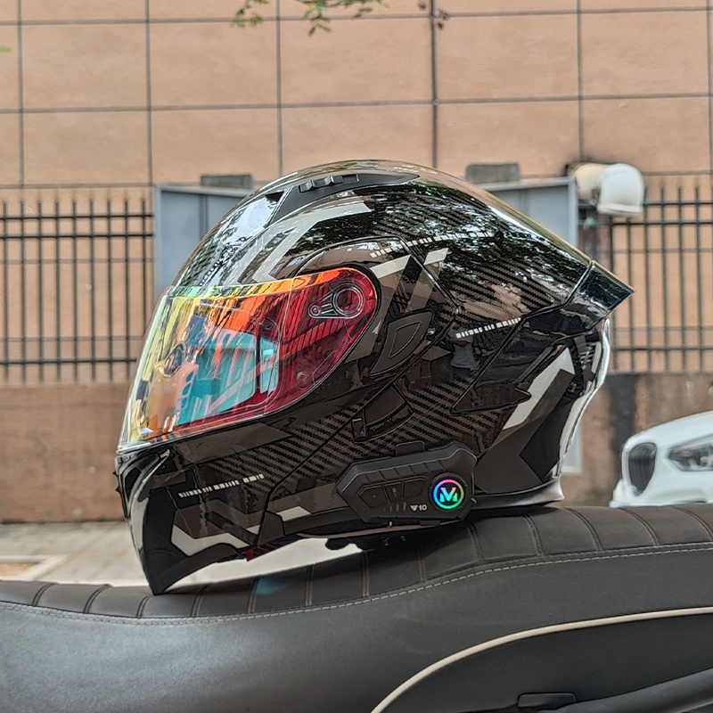 ORZバイクヘルメット、Bluetooth付き、男女兼用フリップアップヘルメット、カラフルなミラー、冬用ダブルミラー、フルカバー、四季対応、新国家標準3C