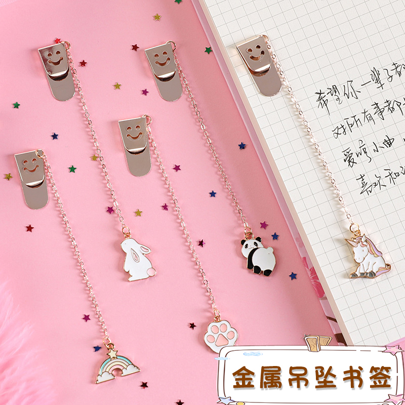 Metal Sheet Clip Nice Bookmark Schoolgirl Pendant Cute Pendant Stationery Book Pendant Korea Cartoon Bookmark