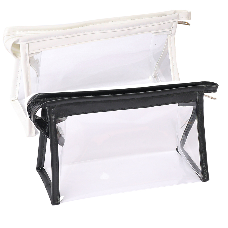 [2 Pack] White + BlackCartoon transparent Pencil case high-capacity female Solid color Simplicity good-looking college student solar system Cosmetic Bag Storage bag new pattern