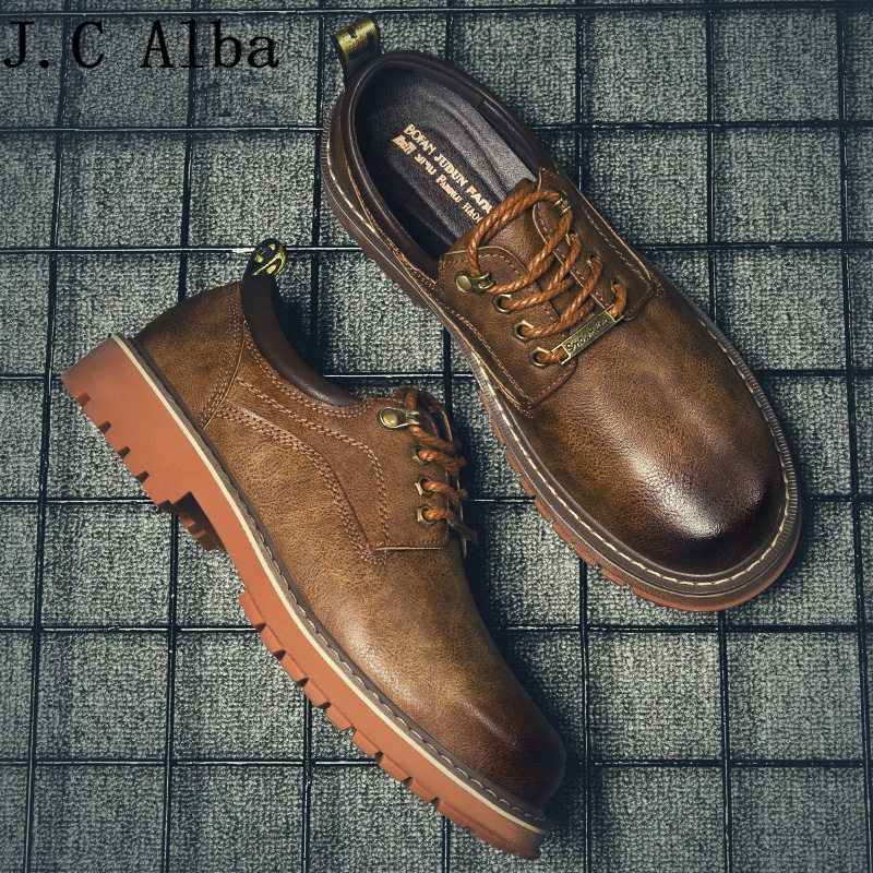 C Alba unique ~ Martin shoes men's autumn big leather shoes low boots tooling all-match casual trendy shoes