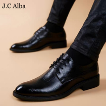 JC Alba quality over hard ~ leather shoes men genuine leather business casual inner heightening soft bottom pointed 100 lap positive fitting shoes