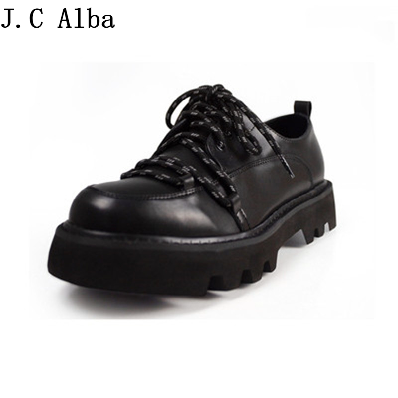 J C Alba Collector's Edition~European and American trend low-top thick-soled leather shoes new 3M reflective casual large scalp shoes for men
