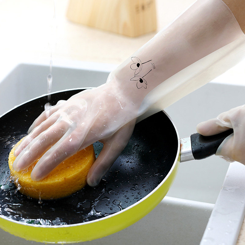 Kitchen durable dishwashing gloves women's thin housework Ding Qing washing clothes summer rubber washing dishes and dishes finished artifact