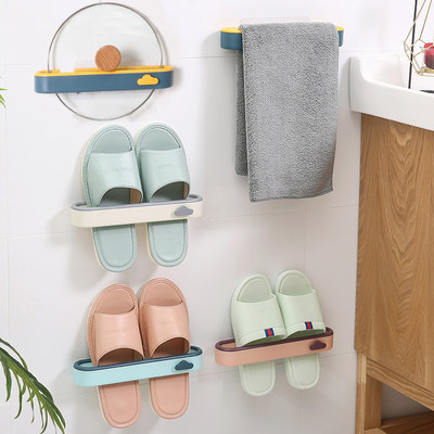 Home bathroom slippers rack wall-mounted wall shoe storage artifact toilet punch-free shoe rack rack