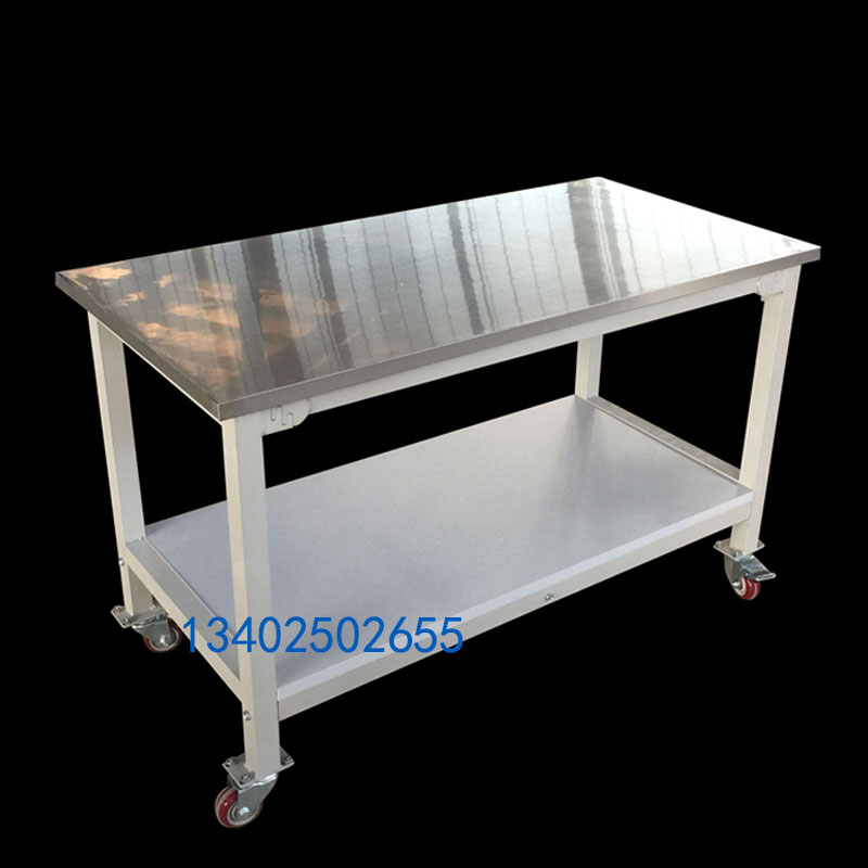 Double-layer stainless steel bench mobile belt wheel stainless steel table factory workshop bench inspection table operating table