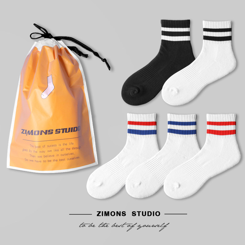 Thickened 4 Double Men's Towel Bottom Middle Cylinder Socks Wool Circle Sports Socks Striped Spring Summer Day SWEAT PURE COTTON TIDE