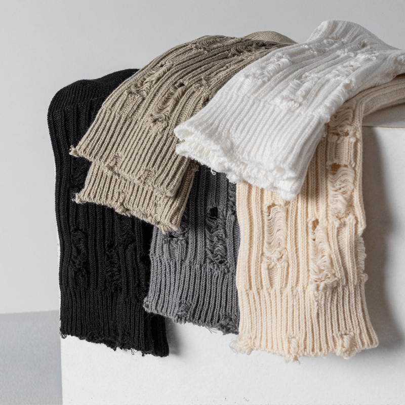 3 Pairs of Trendy Men's Ripped Socks, Distressed Socks, Mid-Calf Japanese Style Slouch Socks, Trendy Long Socks for Summer