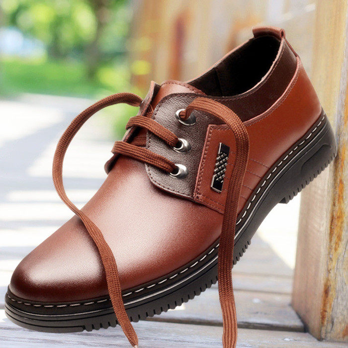 Official website red dragonfly brown leather youth men's business casual leather shoes men's shoes flat Korean version round toe lace soft