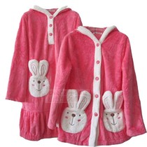 Paibangnu girls cartoon hooded melon red hooded flannel coral fleece winter pajamas warm home clothes pajamas