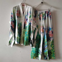 Shengpai female South Korean silk silk vest trousers three-piece Peacock open screen pajamas home clothing set