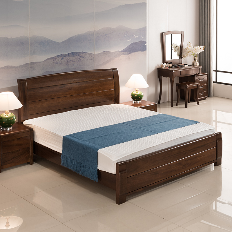 Chinese all-solid wood bed black walnuts wood 1 8 m modern minimalist bedroom double containing bed with small family air pressure bed