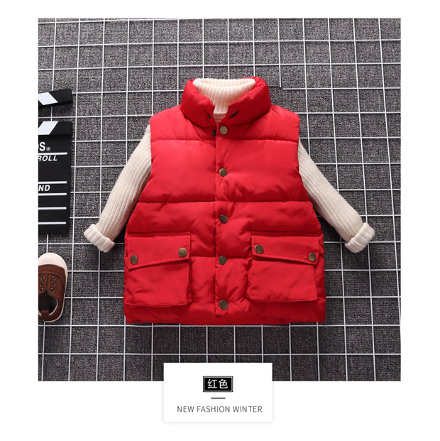 Mùa đông 2018 trẻ em mới xuống áo vest cotton dày vai bé trai bên ngoài mặc vest bé gái trong mùa lớn áo khoác ba lỗ có mũ bé gái