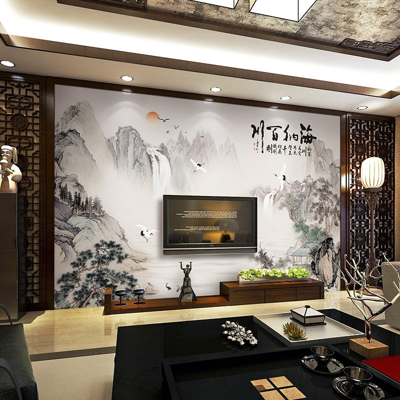 Bamboo-wood fiber painting integrated wall panel landscape painting Heine Baichuan TV background wall Chinese water ink protection wall plate buckle plate