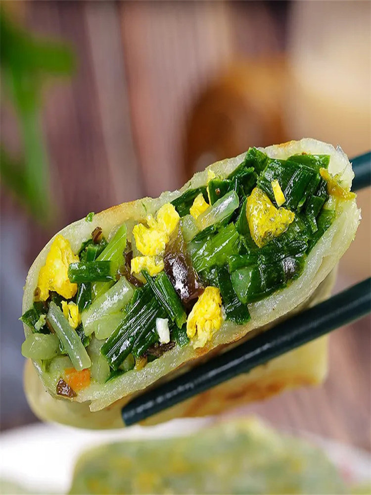 Jr Chive Box Breakfast Semi-Finished Product Chive Egg Pie Instant Noodles Breakfast Quick Meal Frozen Convenience Food for Home and Commercial Use