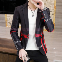 Summer gradient small suit mens slimming Korean version of single West plaid jacket youth trend printing handsome thin suit