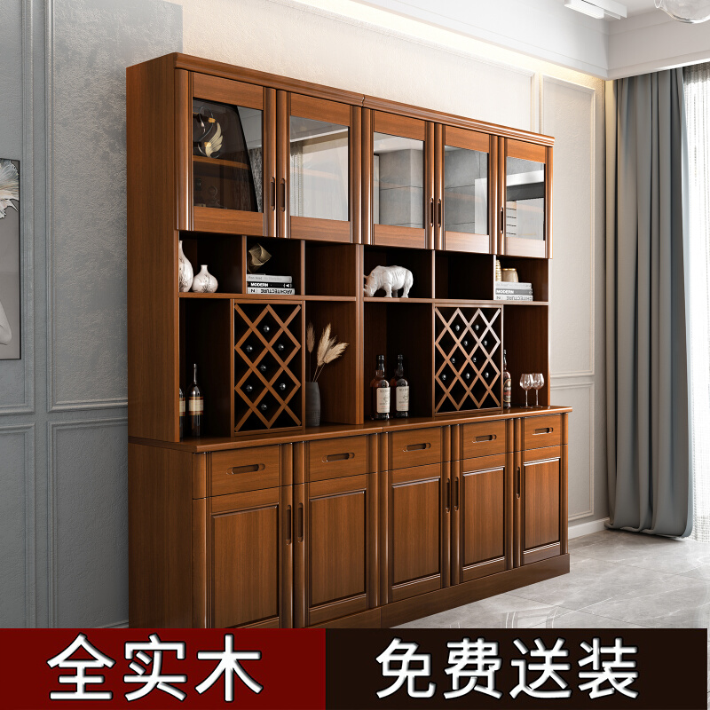 All solid wood dining cabinet wine cabinet one wall oak tea cabinet living room storage cabinet simple modern household