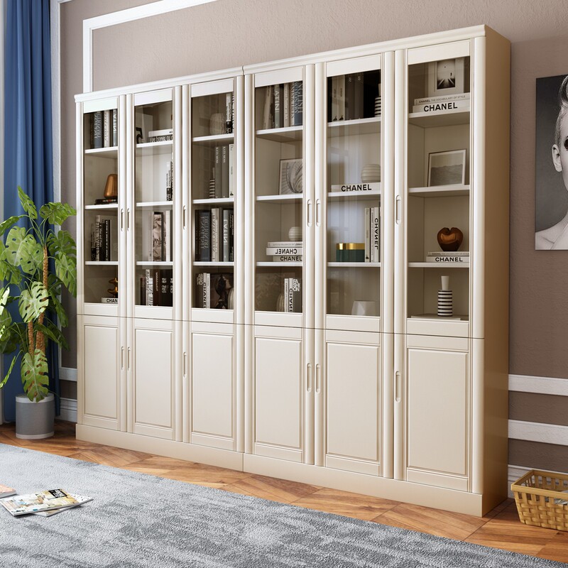 All Solid Wood Bookcase Bookshelf Bookcase with Glass Door Modern Simple Chinese Style Combination Oak Floor-Standing White Storage All Solid Wood Bookcase Bookshelf Bookcase with Glass Door Modern Simple Chinese Style Combination Oak Floor-Standing White Storage