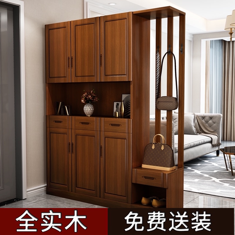 All solid wood shoe cabinet home door entrance cabinet oak small apartment entrance door hall cabinet integrated Chinese living room compartment