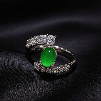 Qingyao xunsheng natural a grade jade full green cabochon ring kbr60823002